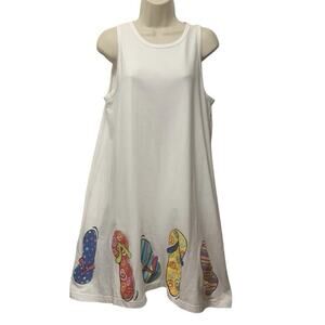 Flip Flop Print Tank Dress Women’s L White Retro Novelty Beach Summer
